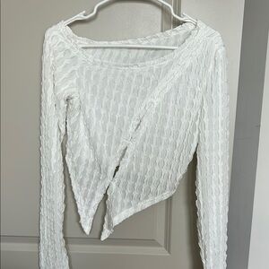 White Textured Long Sleeve Top